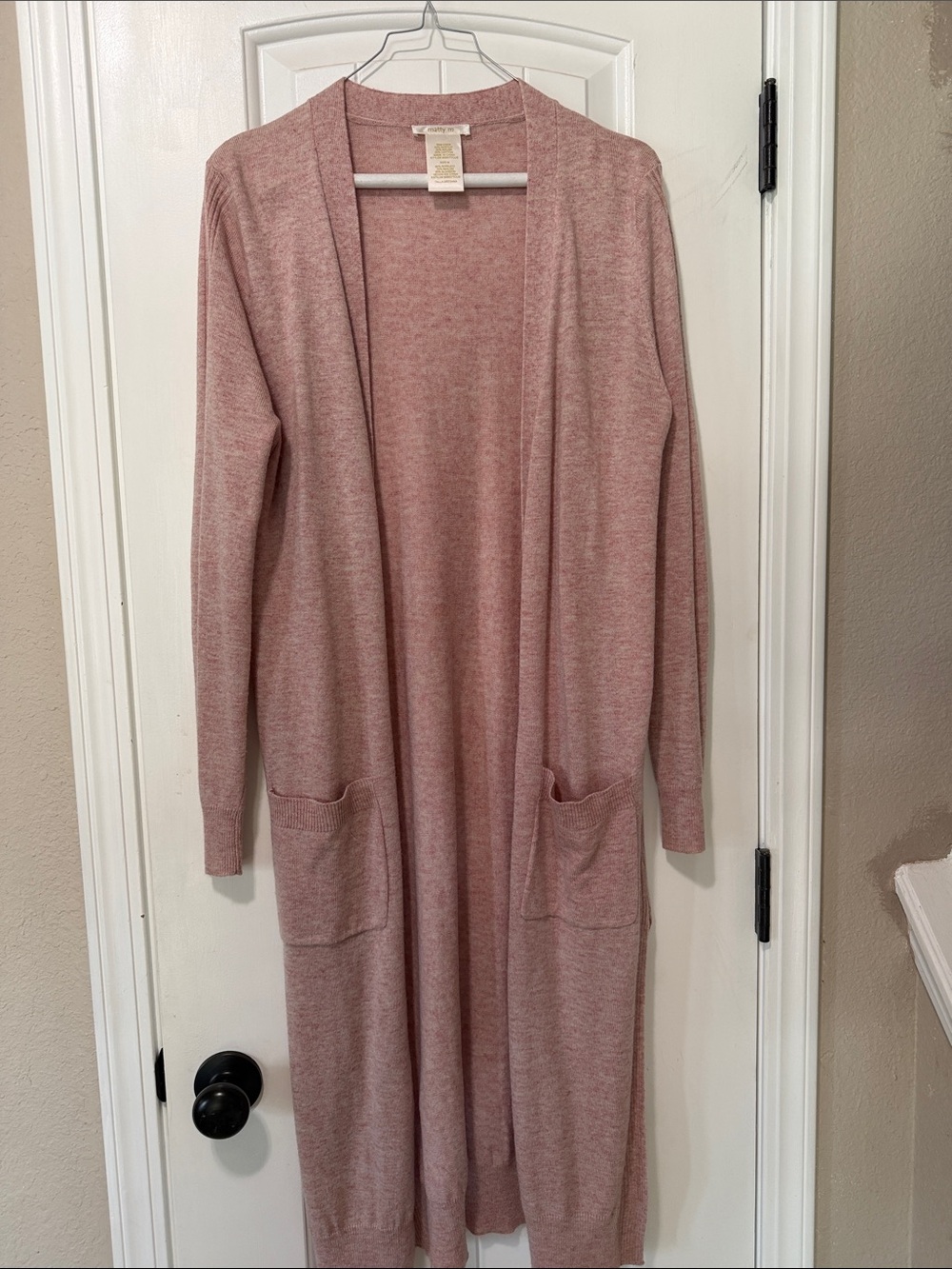 Light Pink Long Open-Front Pocket Cardigan - Women